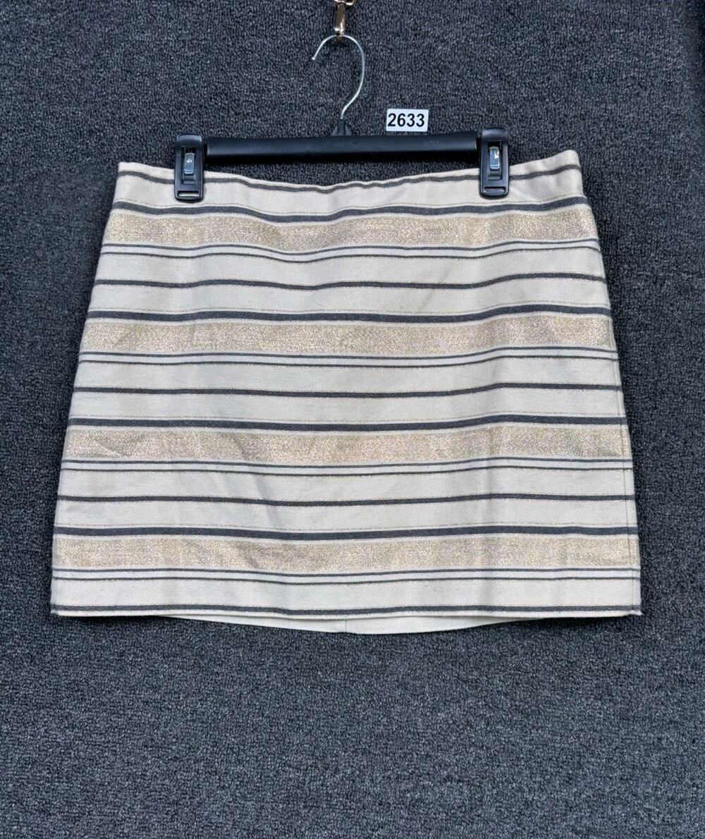J Crew Striped Mini Skirt Womens Size 10 Metallic Shimmering Gold Tan Lined